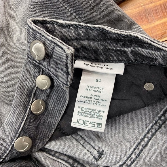 NWT Joe’s The Smith highrise straight ankle jeans grey faded black button fly 24 - Picture 8 of 16